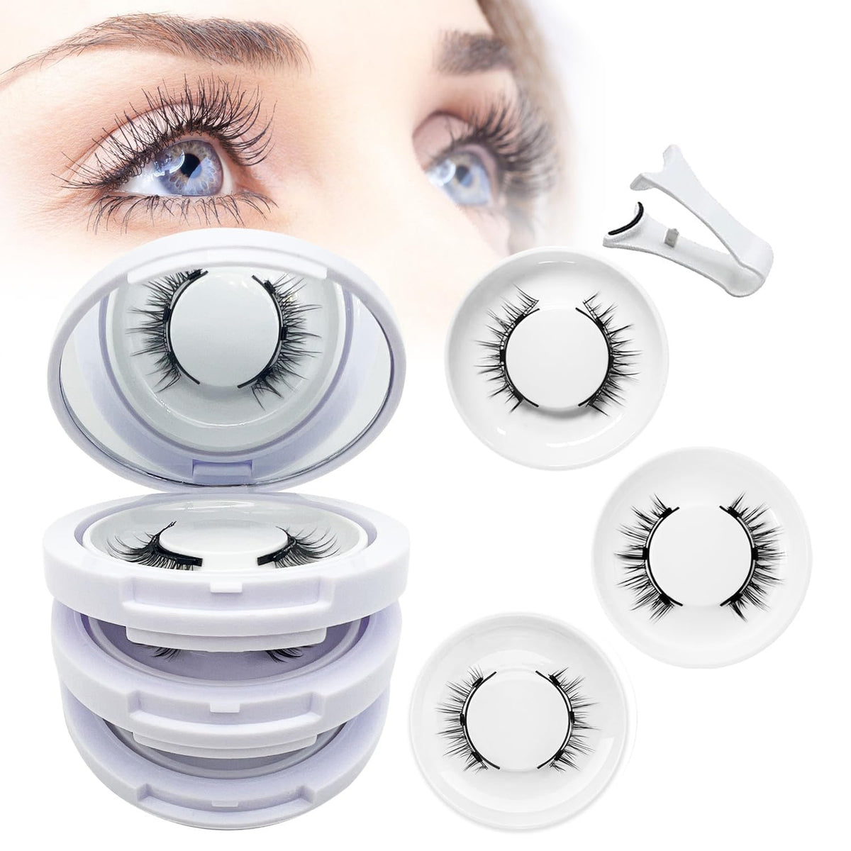 Ginani Magnetic Lashes,Magnetic Eyelashes with Applicator,2025 New Reusable Magnetic Lashes Natural Look No Glue or Liner Needed(Camellia+Natural+Iris)