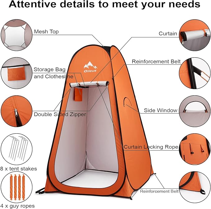 Oileus Pop Up Privacy Tent - Portable Shower Tent, Beach Changing Room, Camp Toilet, Instant Privacy Shelter - Camping, Beach, Hiking, Fishing