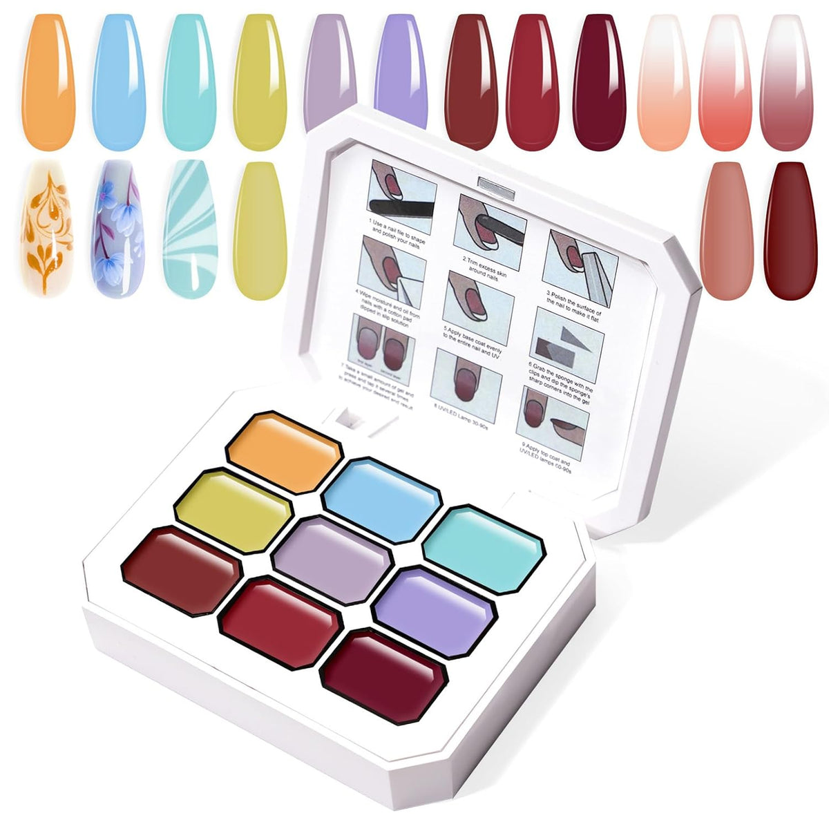 Gradient Painting Gel, 9 Colors Ombre Gel Nail Polish Summer Hot Bule for Pigment Pat Nails Aura Nails, French Manicure DIY Nail Art Soak of UV Palette Bechside Candy
