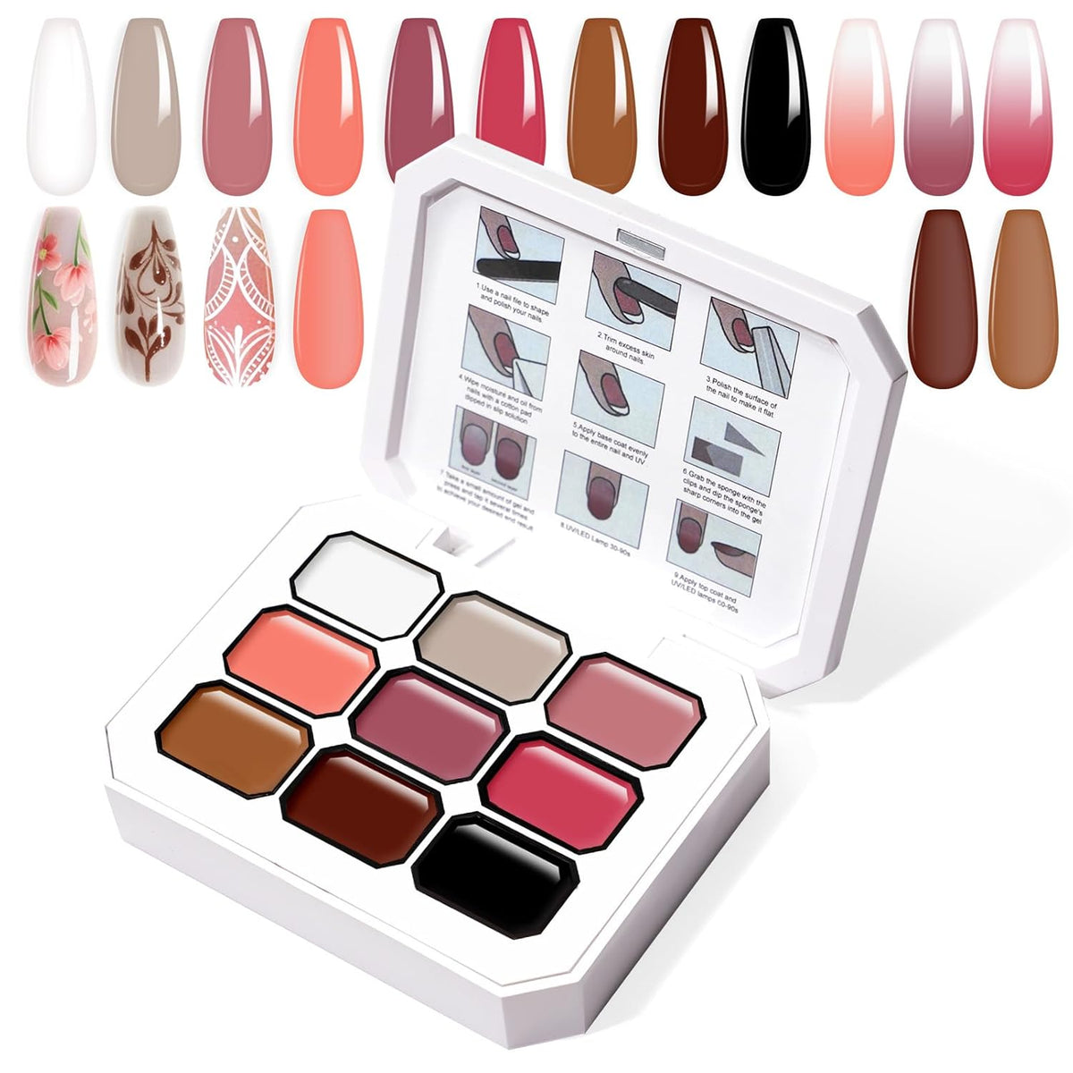 Gradient Painting Gel, 9 Colors Ombre Gel Nail Polish Nude Pink Almond Black&White for Pigment Pat Nails Nude Pink Almond Aura Nails, French Manicure DIY Nail Art Nude Rose Chroma