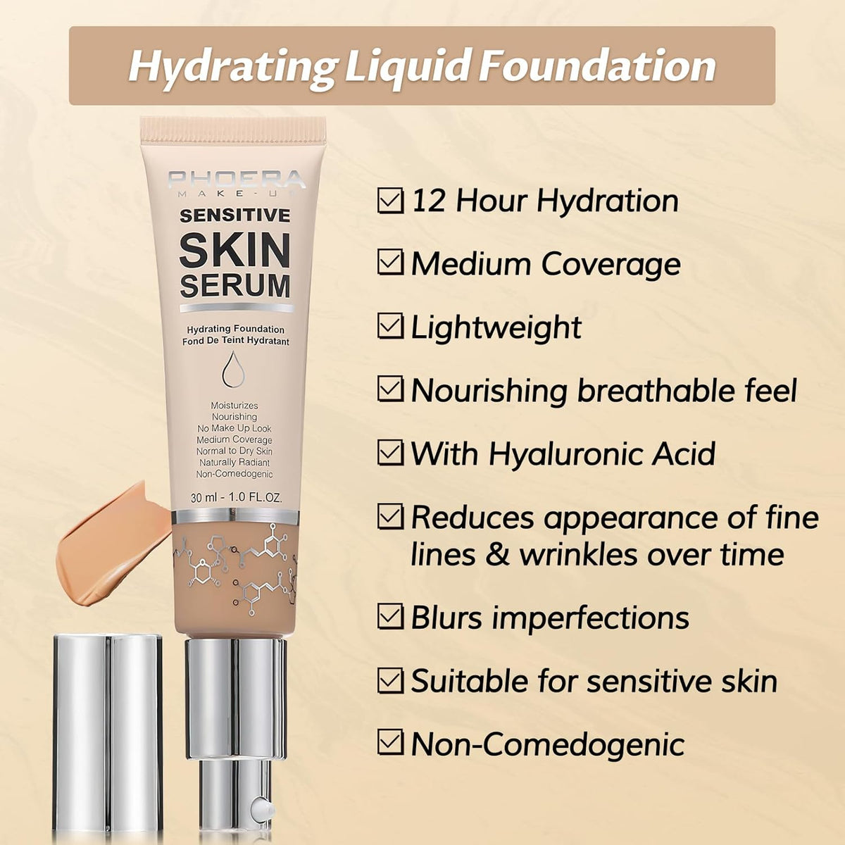 Phoera Foundation Makeup,Flawless Soft Matte Full Coverage with Matte Finish,Hydrating Serum Foundation,Face Makeup for Normal and Dry Skin (N01 Porcelain, 1PC)