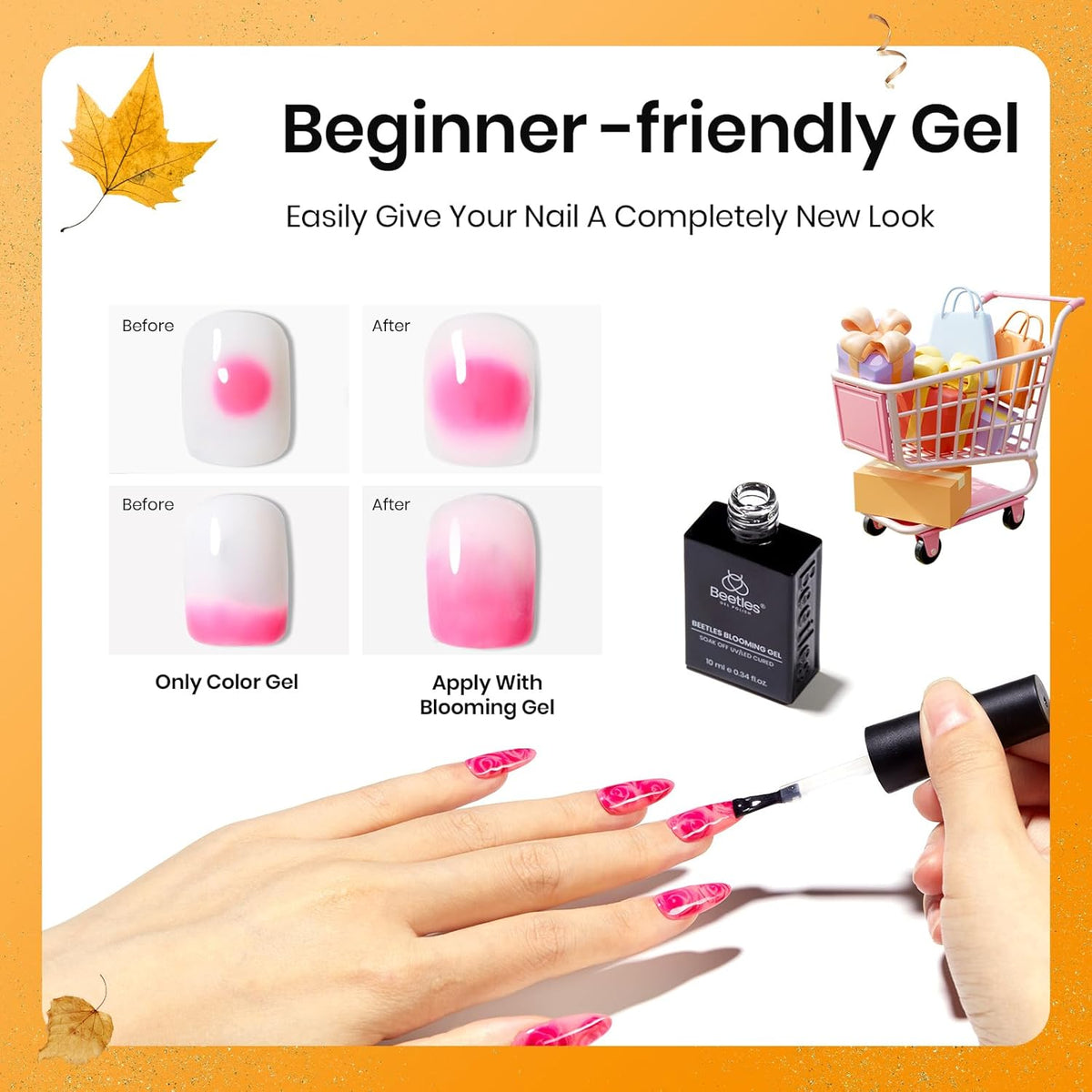 Beetles Blooming Gel, Blooming Gel Nail Polish Clear Uv Led Blossom for Spreading Effect Marble Natural Stone Watercolor Floral Print Fall Nails Soak off Diy Nail Art Design Manicure Gift for Women