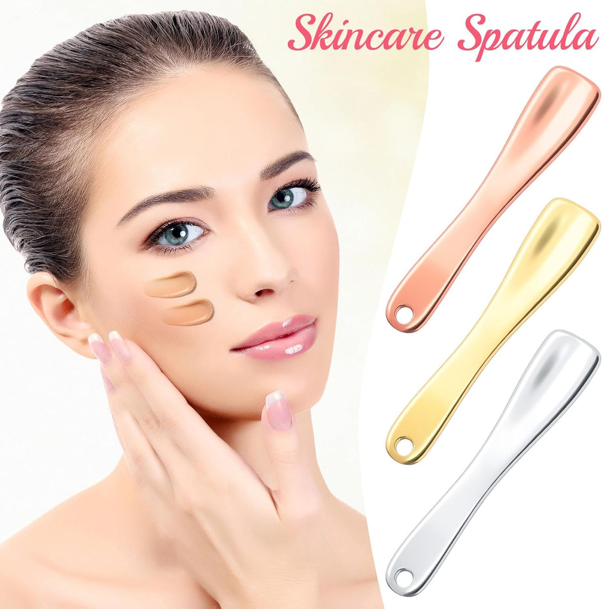 3 Pcs Facial Spatula Sticks Mini Metal Makeup Spatulas Tiny Skincare Cosmetic Spoons Reusable Face Eye Cream Lotion Applicator Tools Facial Massage Sticks for Women Girls