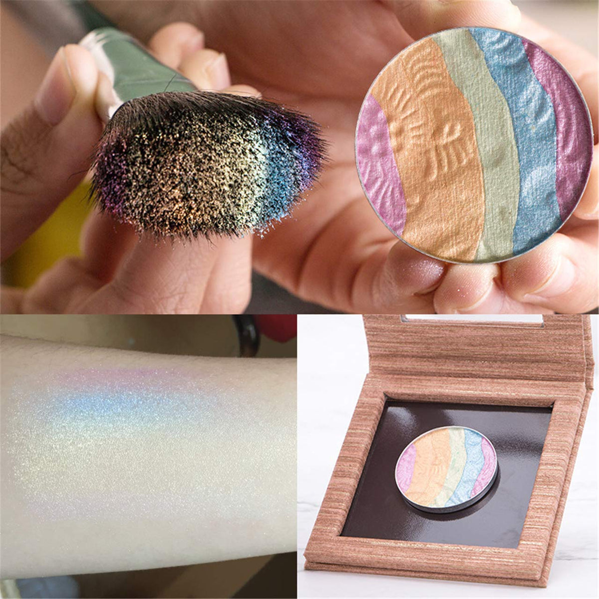 Pro 6 Colors 3D Baked Rainbow Highlighter Eyeshadow Makeup Palette Xmas Cosmetic Blusher Shimmer Powder Contouring Kit Unicorn Blush