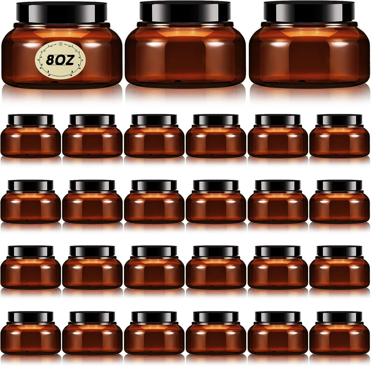 Tessco 24 Pack Plastic Jars with Lids Labels Empty Clear Plastic Jars Round Refillable Cosmetic Containers Body Butter Containers Bulk Sugar Scrub Bottle for Make Up(8 oz,Brown)