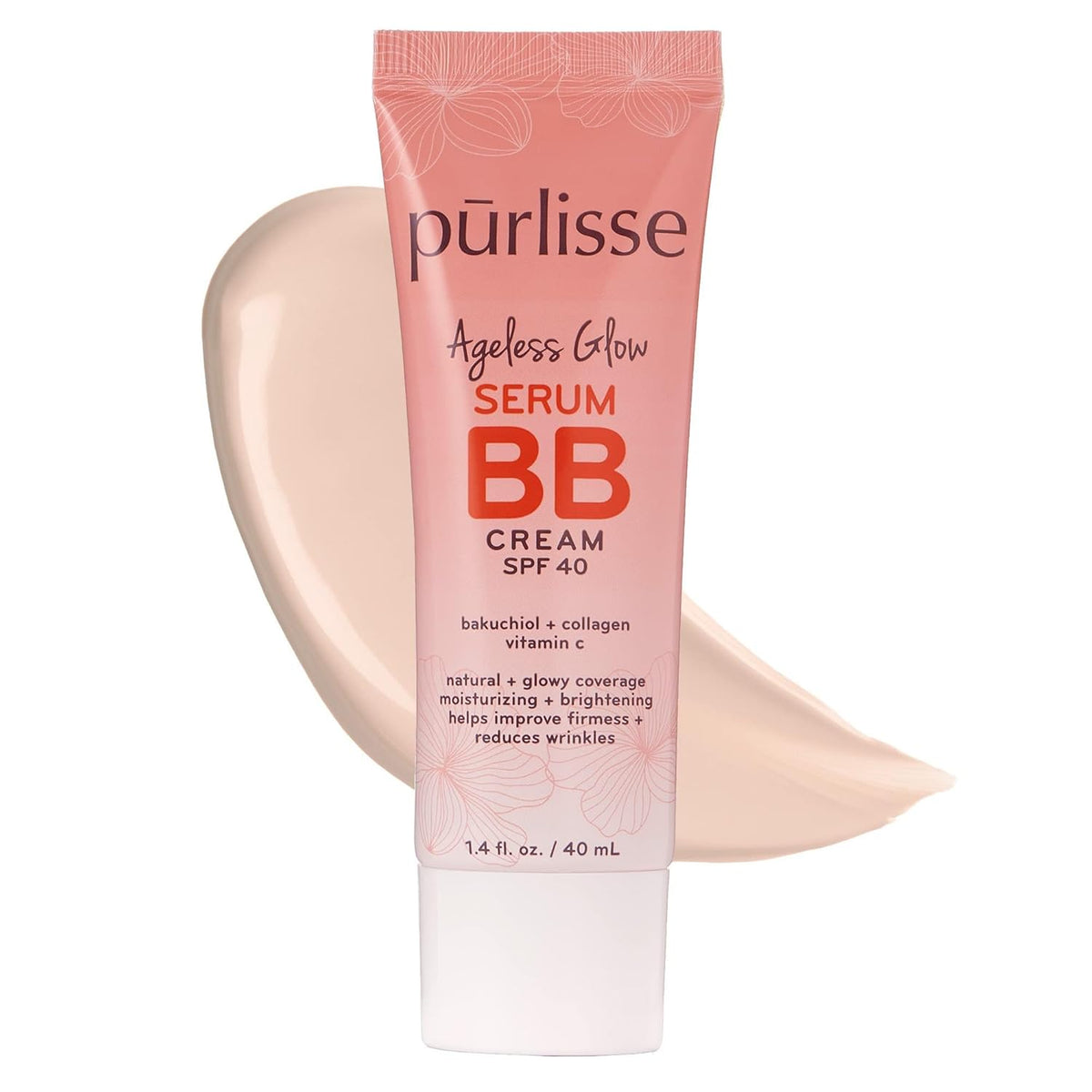 pūrlisse Ageless Glow Serum BB Cream SPF 40 - Glow BB Cream with SPF Enriched with Bakuchiol & Vitamin C to Help Improve Firmness & Reduce Wrinkles for Dewy Skin - Fair (1.4 oz)