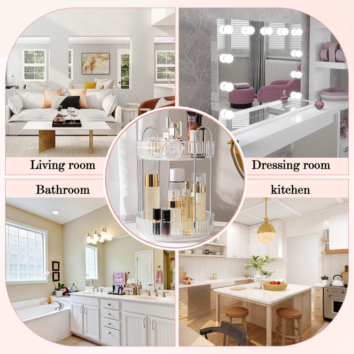Rotating Makeup Organizer, 360° Spinning Makeup Storage Holder Rack, Dresser Bathroom Organizer Countertop, Large Capacity Perfume Skincare Lipstick Organizer for Vanity.(2 Tiers, Transparent)