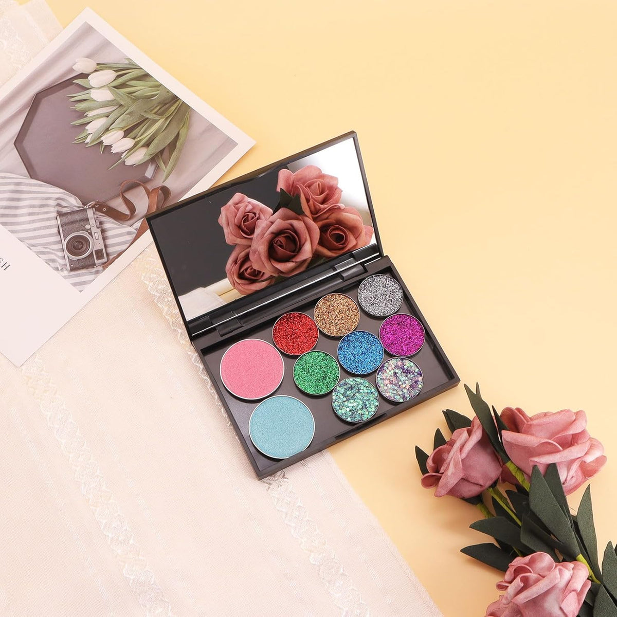 5 Pack Magnetic Makeup Palette with Mirror, Empty Cosmetics Dispensing Storage Box for Eyeshadow Lip Color Blush Powder Highlighter Contour(Small Palette - 4.92" x 3.38”)