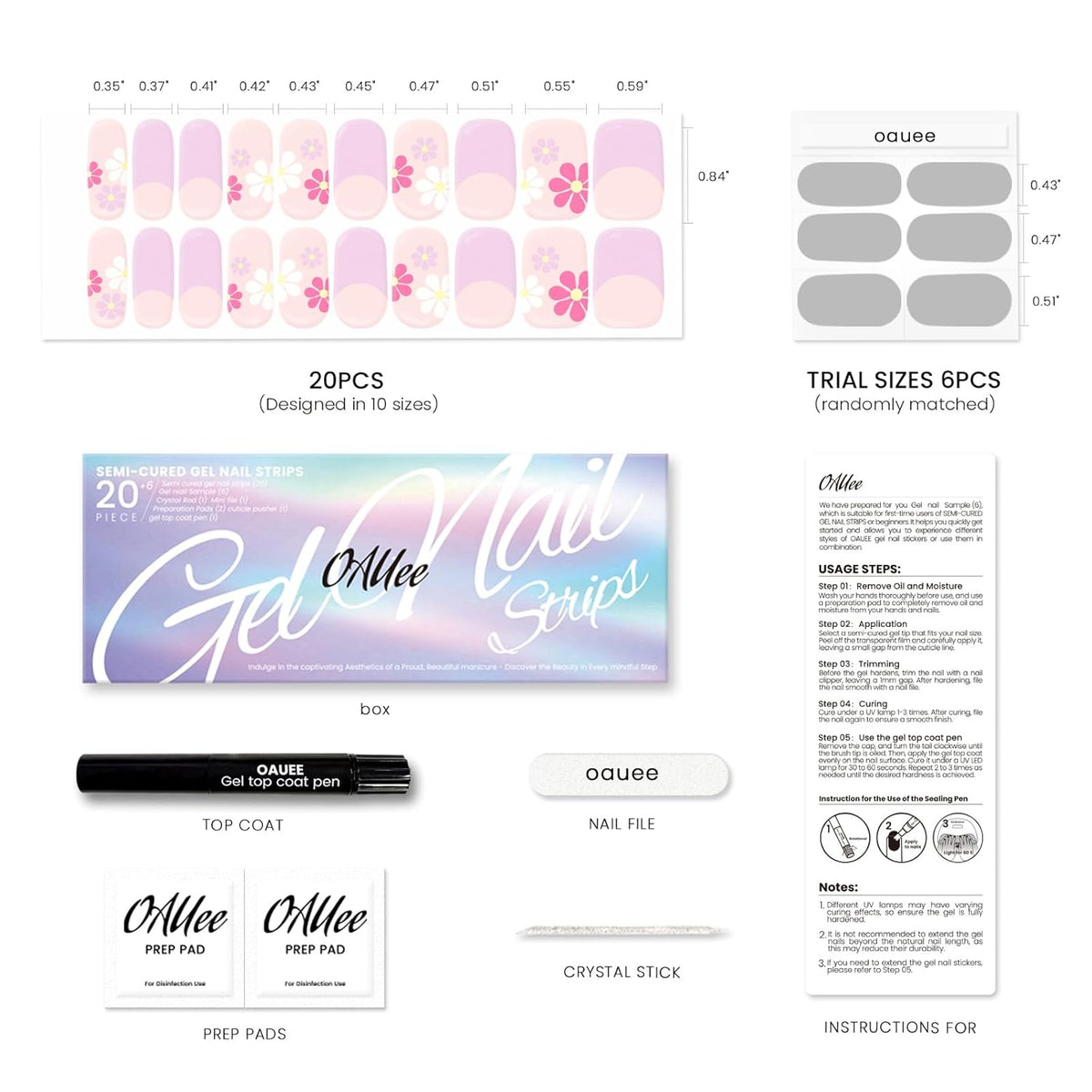Semi Cured Gel Nail Strips | Built-In Gel Top Coat | UV Light Required | Salon Quality, Easy Application And Removal (Pink White Daisies)