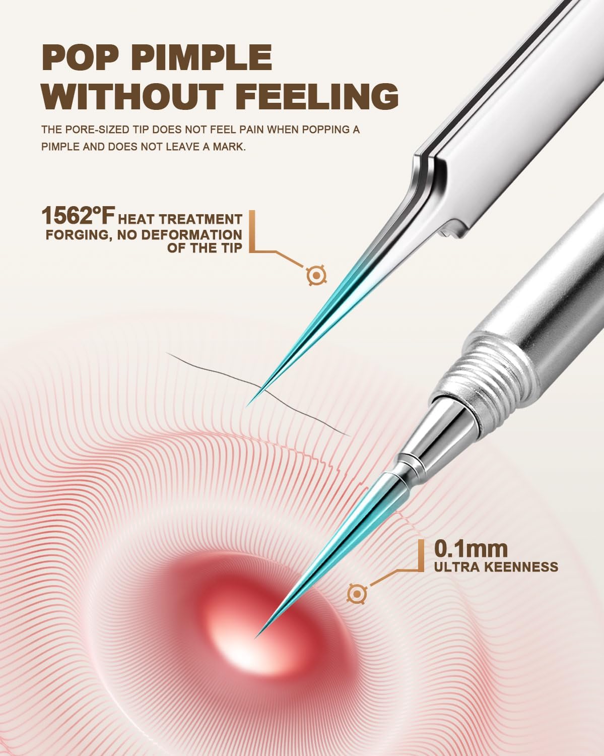 SGNEKOO Professional Facial Milia Removal Tool and Whitehead Extractor,Titanium Alloy Double Ended Needle and Steel Tweezers Kit,Blackhead,Blemish,Zit and Pimple Acne Remover Popper (Stainless Silver)