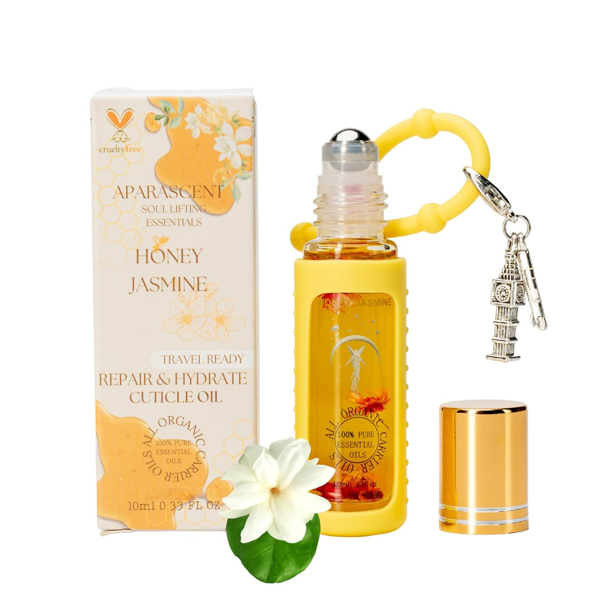 Honey Jasmine Organic Nail Cuticle Oil Pen with Jojoba, Coconut MCT, and Rosehip for Nail Hydration, Growth & Strength, Travel Size Keychain(0.34 Fl Oz)