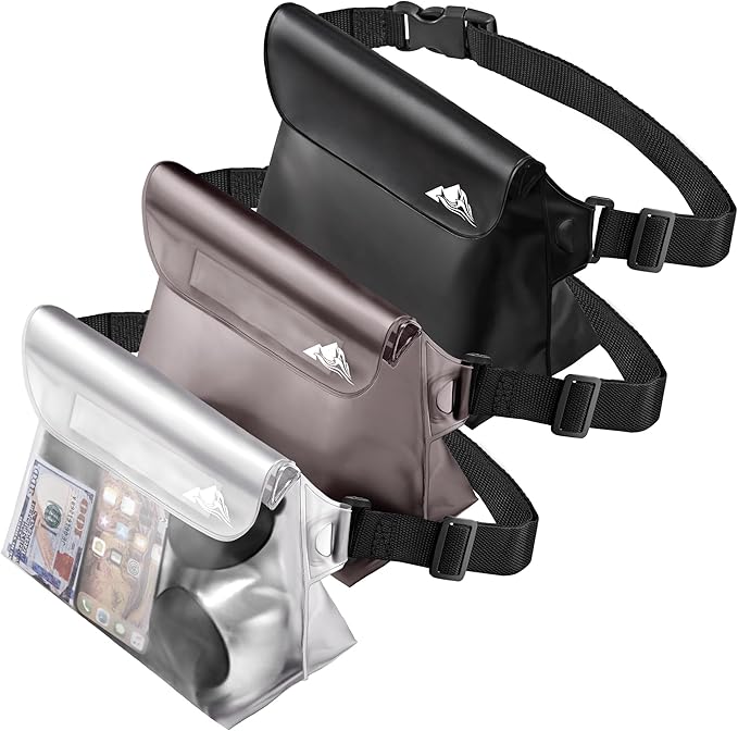 HEETA 2/3/4 Pack Waterproof Pouch with Waist Strap, Screen Touchable Dry Bag with Adjustable Belt for Phone Valuables for Kayaking, Swimming, Snorkeling, Boating, Fishing, Surfing & Beach