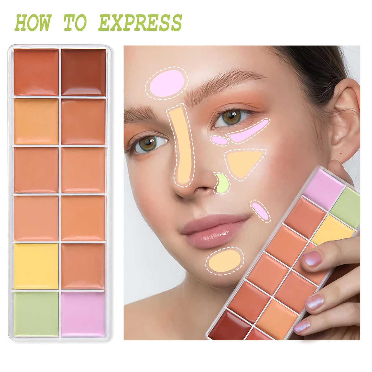 12 Color Correcting Concealer Palette, Cream Color Corrector Contour Makeup Palette，Contouring Foundation Highlighting Concealer Palette for Conceals Dark Circles, Redness, Acne, Blemish
