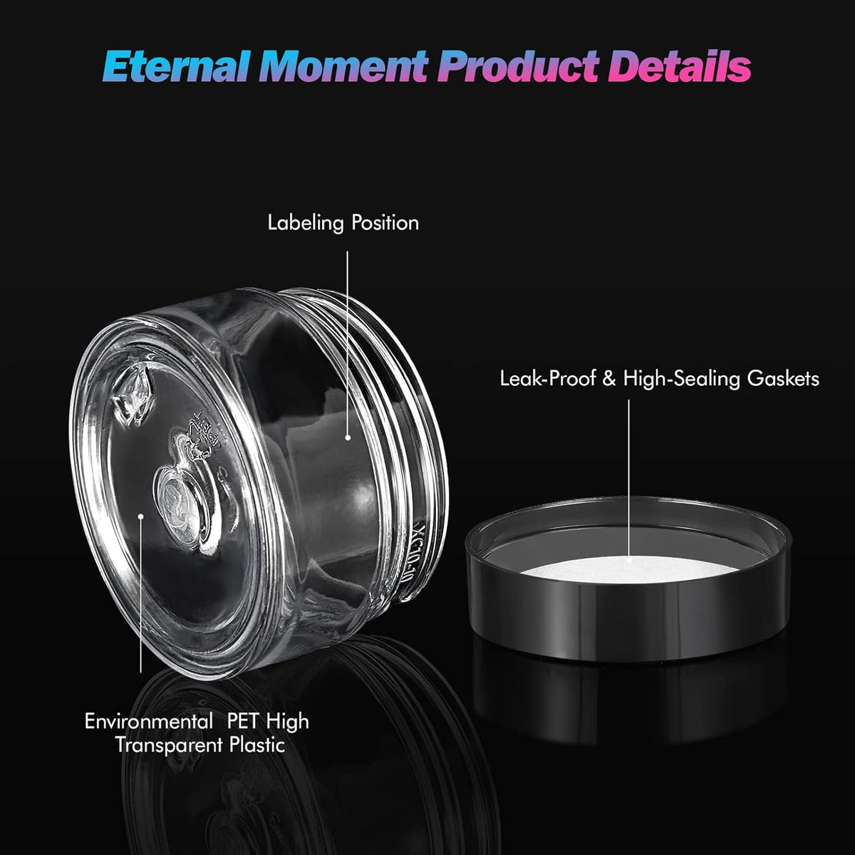 Eternal Moment 36 Pack 1 OZ Plastic Jars Round Clear Cosmetic Container Jars with Lids, Perfect for Lotion, Cream, Ointments, Makeup, Eye Shadow, Rhinestone, Samples, Pot, Travel Storage