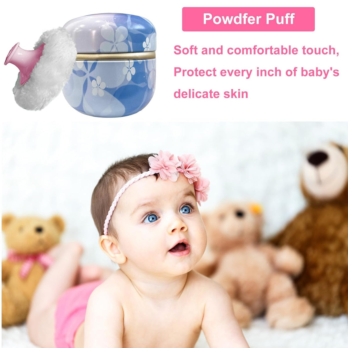 Body Powder Puff and Container for Dusting Powder, Women Powder Puff and Powder Case for Bath and Travel (Floral Diary)