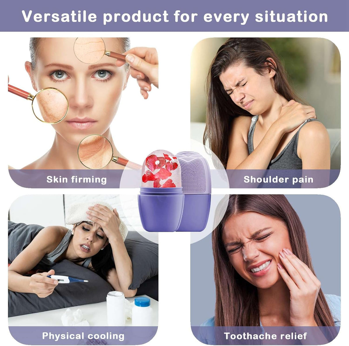 KOGITI Ice Rollers & Mold - Face & Eye Puffiness Relief Massage, Ice Facial Cube (Brush-Purple)