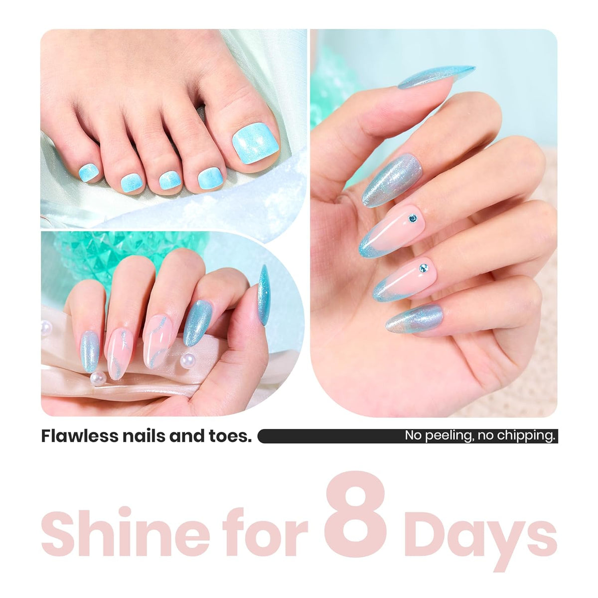 Beetles Blue Glitter Nail Polish - 1Pcs 15ml Fast Drying & Long Lasting Sparkly Nail Polish Frosted Light Blue Shards Nail Lacquer Finish Nail Art Design for Women