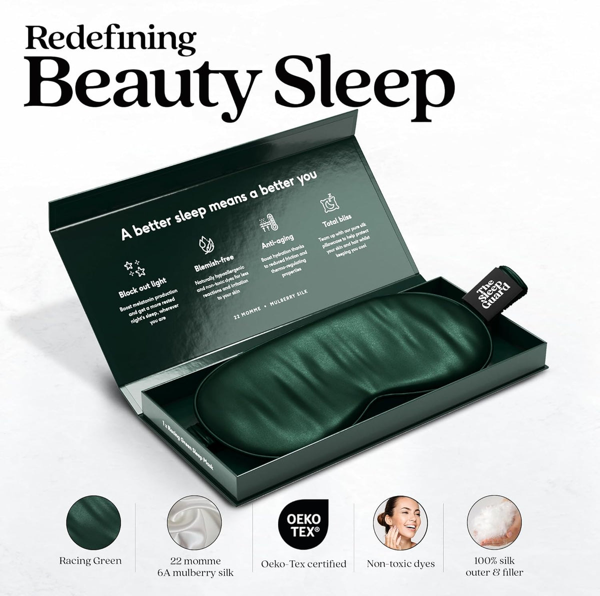 Pure Silk Sleep Mask [100% 6A Mulberry Silk, 22 Momme] Light Blocking Travel Essentials. Eye Masks for Sleeping. Black Oeko-Tex Blindfold. Eye Covers for Men & Women