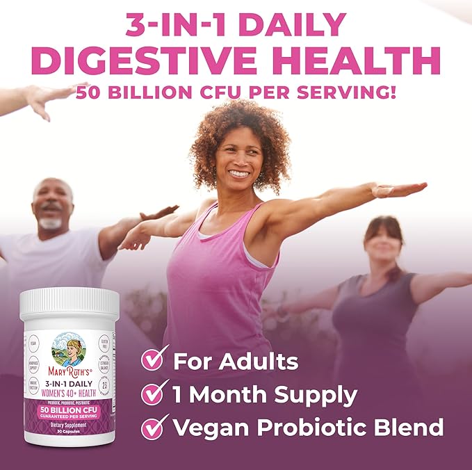 MaryRuth Organics 3-in-1 Daily Health 40+ Probiotics for Women | Clinically Tested | Estrogen Supplement for Women | 50 Billion CFU | Allergen Free | 30 ct