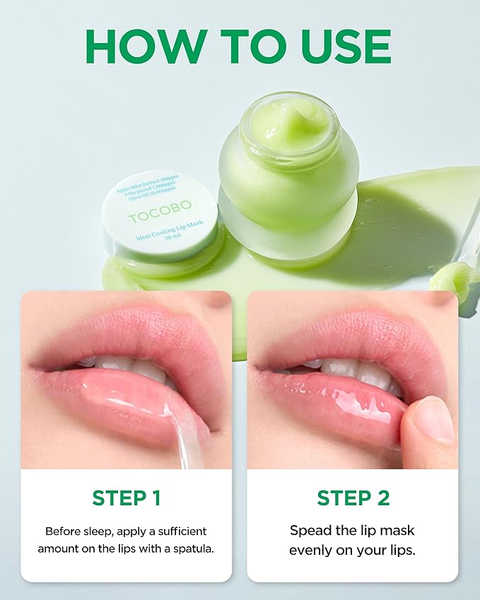 TOCOBO Mint Cooling Lip Mask – Korean Overnight Lip Treatment with Apple Mint, Tea Tree & Olive Oil – Soothing, Hydrating, Refreshing Balm – Soft Melting Texture, Fresh Herb Scent, 0.5 oz.