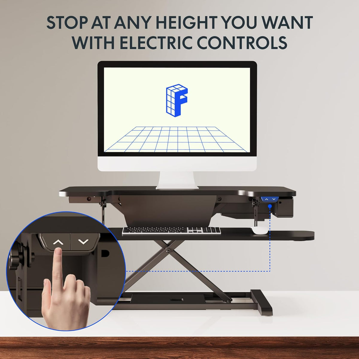 FLEXISPOT 32" Motorized Standing Desk Converter, Electric Stand up Desk Riser, Sit to Stand Dual Monitor and Laptop Workstation with Wide Keyboard Tray, Black