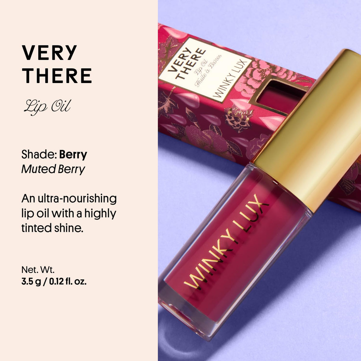 Winky Lux Berry Very There Lip Oil - Hydrating Berry Tint with Jojoba Oil, Non-Sticky Glossy Lip Oil, Tinted Red Gloss for Juicy Lips & Soft Vanilla Scent