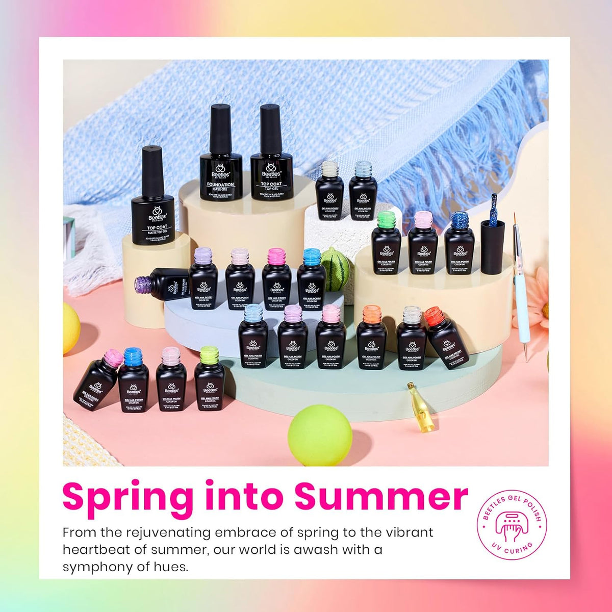Beetles Summer Gel Nail Polish Set - 20 Color Neon Bright Colors Red Hot Pink Glitter Gel Polish Kit with Base Top Coat Soak Off Uv Led Nail Gifts for Women