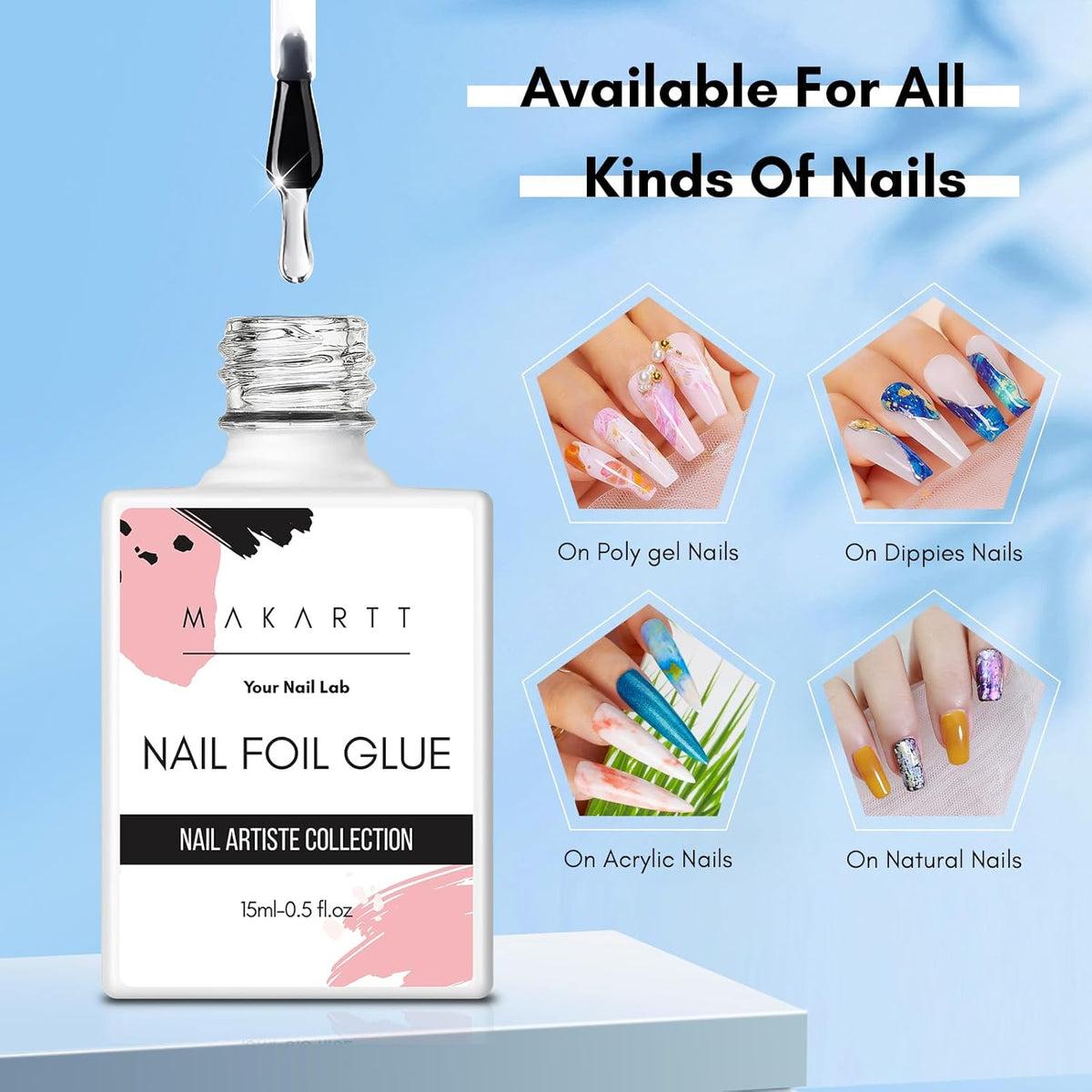Makartt Nail Foil Glue Gel for Nail, Foil Gel Transfer for Nails Art Stickers Strong Adhesion Foil Transfer Gel Soak Off Salon DIY UV LED Lamp Required 15ML(0.5 fl.oz)