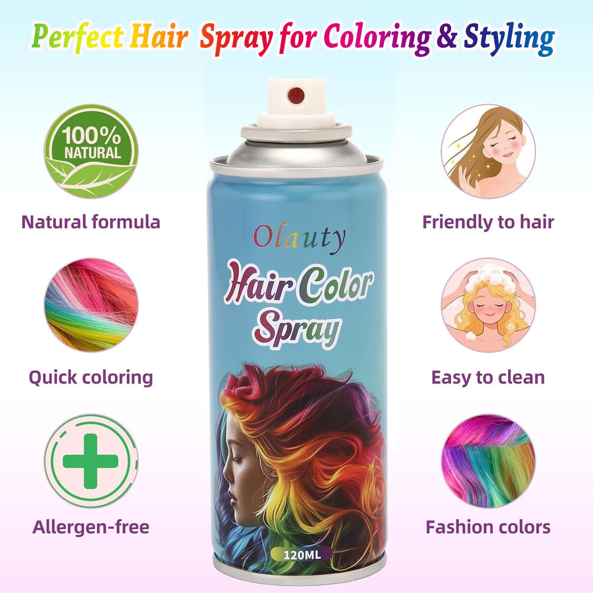 Blue Hair Spray, Temporary Hair Dye Spray For Kids Women, Washable One- Time Use Hair Color Wax Pomades, Non-Sticky Hair Coloring Spray for Cosplay Party, Halloween DIY Crazy Hair Day (Blue)
