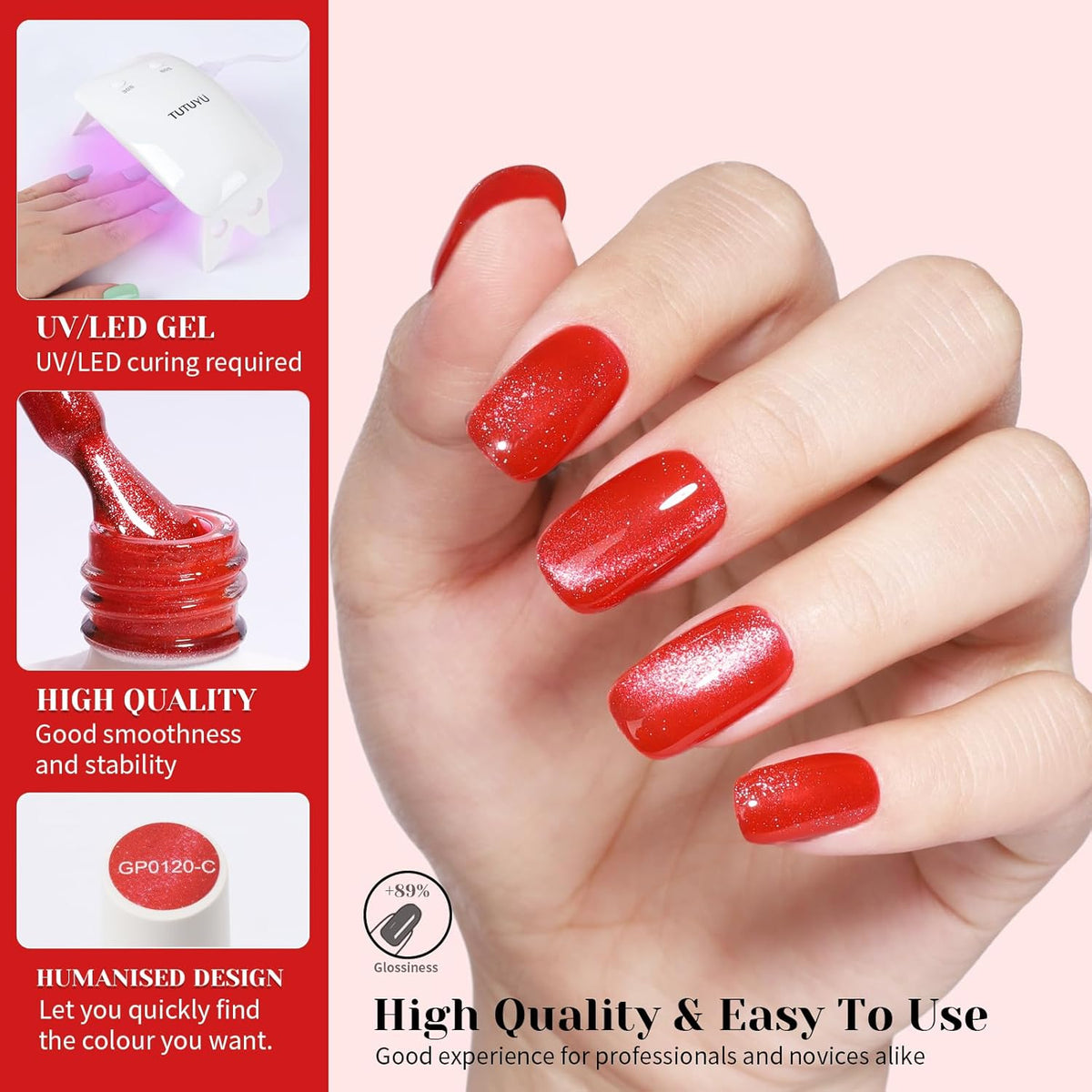 Red Cat Eye Gel Nail Polish - Perfect for DIY at Home & Ideal Gift for Nail Art Lovers!