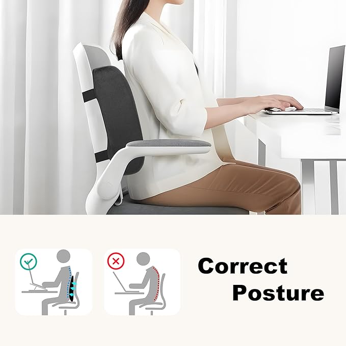 CILI Lumbar Support Pillow for Office Chair, Heated Back Support Pillow with Vibration, Back Massager for Chair, Back Rest Cushion Pillow for Desk Chair Sofa, Gifts for Mom Dad Women Men