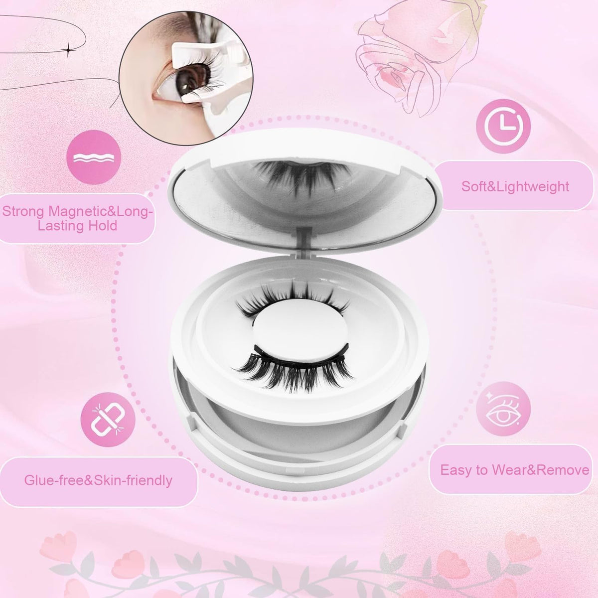 Ginani Magnetic Lashes,Magnetic Eyelashes with Applicator,2025 New Reusable Magnetic Lashes Natural Look No Glue or Liner Needed(Camellia+Devil)