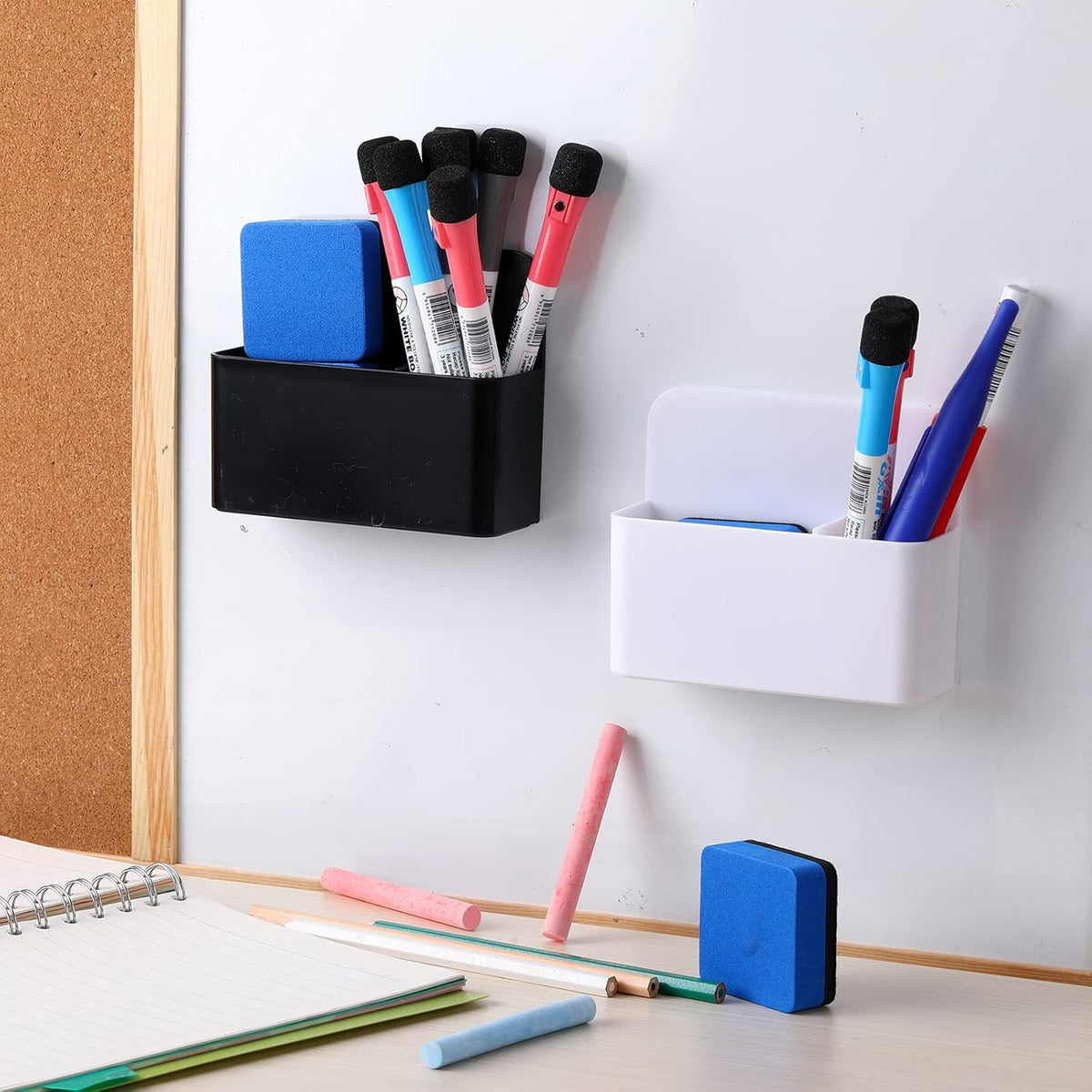 20 Pack Magnetic Dry Erase Marker Holder Bulk Whiteboard Magnetic Marker Holder Pen Pencil Organizer for Classroom Whiteboard Refrigerator Locker Storage (White, Black)