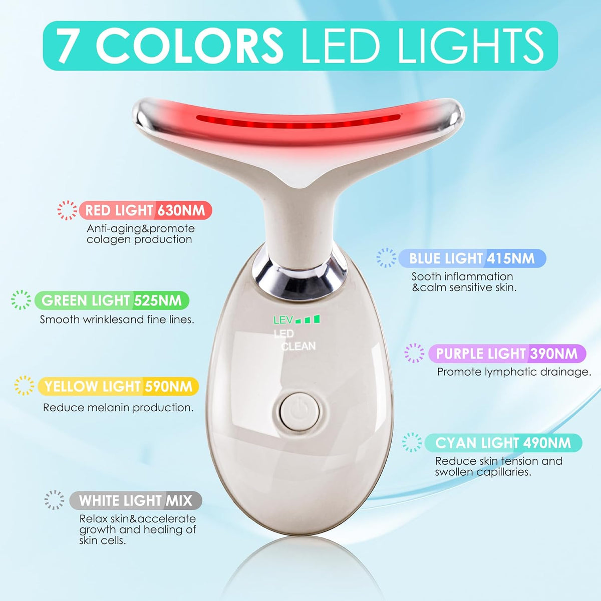 Facial Massager Red-Light-Therapy-for-Face and Neck, Face 𝖲 culpting Wand with 7 Color (Champagne)