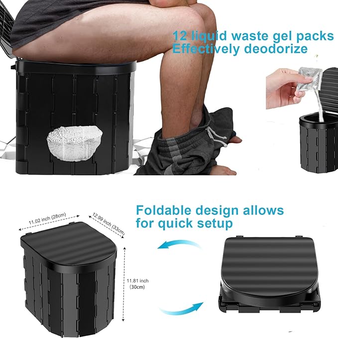Portable Camping Toilet with Pop-Up Privacy Tent,Outdoor Portable Folding Toilet Potty for Adults,Outdoor Camping Shower Tents Changing Room Emergency Toilet Tent Kit with Carry Bag