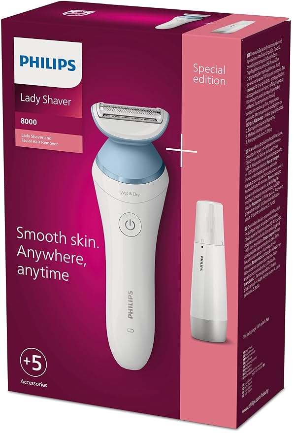 Philips Beauty Lady Electric Shaver Series 8000 with Electric Facial Hair Remover, Cordless, BRL166/91