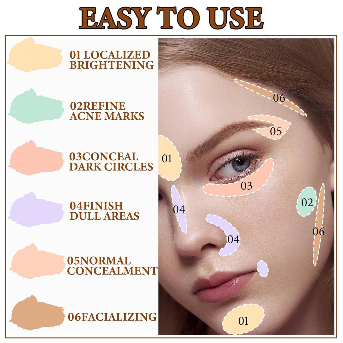 6 Colors Correcting Concealer Contour Palette,Concealer Cream Contour Makeup Palette,Contouring Foundation Highlighting Makeup Kit with Brush（01#）