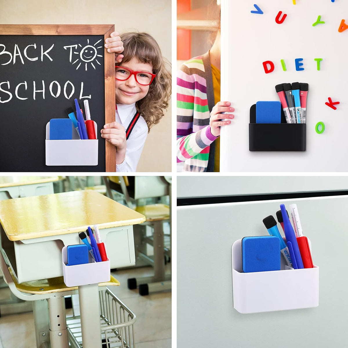 20 Pack Magnetic Dry Erase Marker Holder Bulk Whiteboard Magnetic Marker Holder Pen Pencil Organizer for Classroom Whiteboard Refrigerator Locker Storage (White, Black)