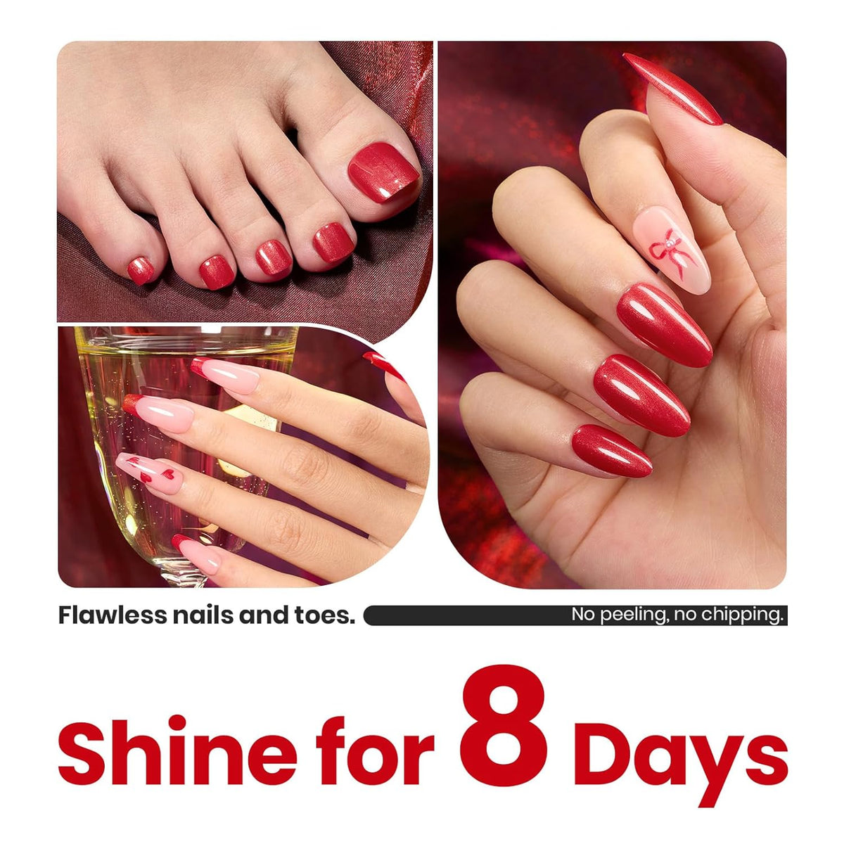 Beetles Red Nail Polish 15ML Quick Dry Glitter Fingernail Polish 4th of July DIY Salon for Women