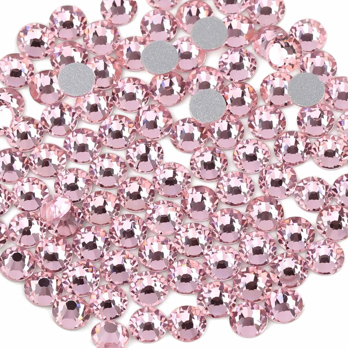Beadsland 288pcs Flat Back Crystal Rhinestones Round Gems for Nail Art and Craft Glue Fix, Light Pink, SS34,7.1-7.3mm