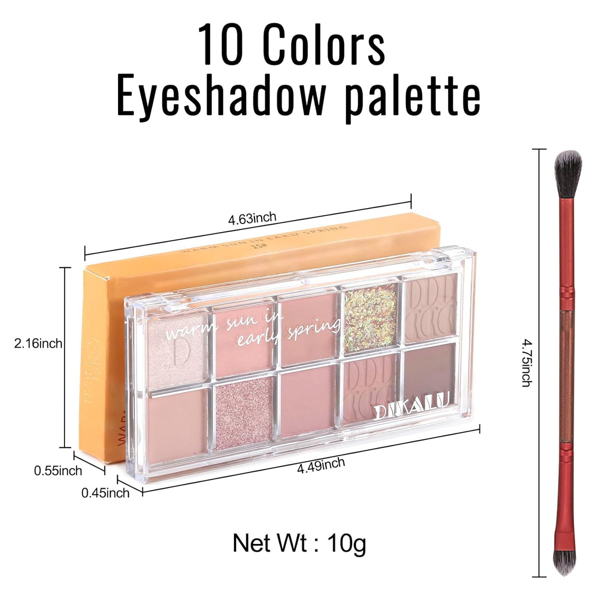 Erinde 10 Color Eyeshadow Palette Makeup - Matte Shimmer Glitter Eye Shadow, Ultra-Blendable, High Pigmented, Naturing-Looking, Neutral Nude Eyeshadow Palette with Professional Brush, Warm Sunshine