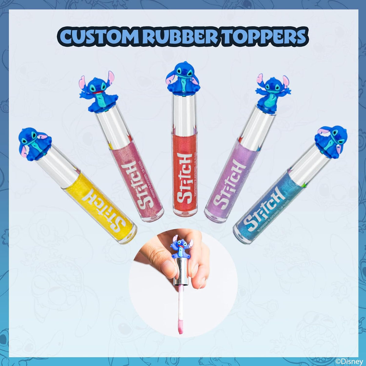 Disney Stitch 10 Piece Plant Based Lip Gloss, Girls Party Favors, First Makeup Set for Girl, Perfect for Parties, Sleepovers, and Birthday Gifts, Ages 3+, by Townley Girl