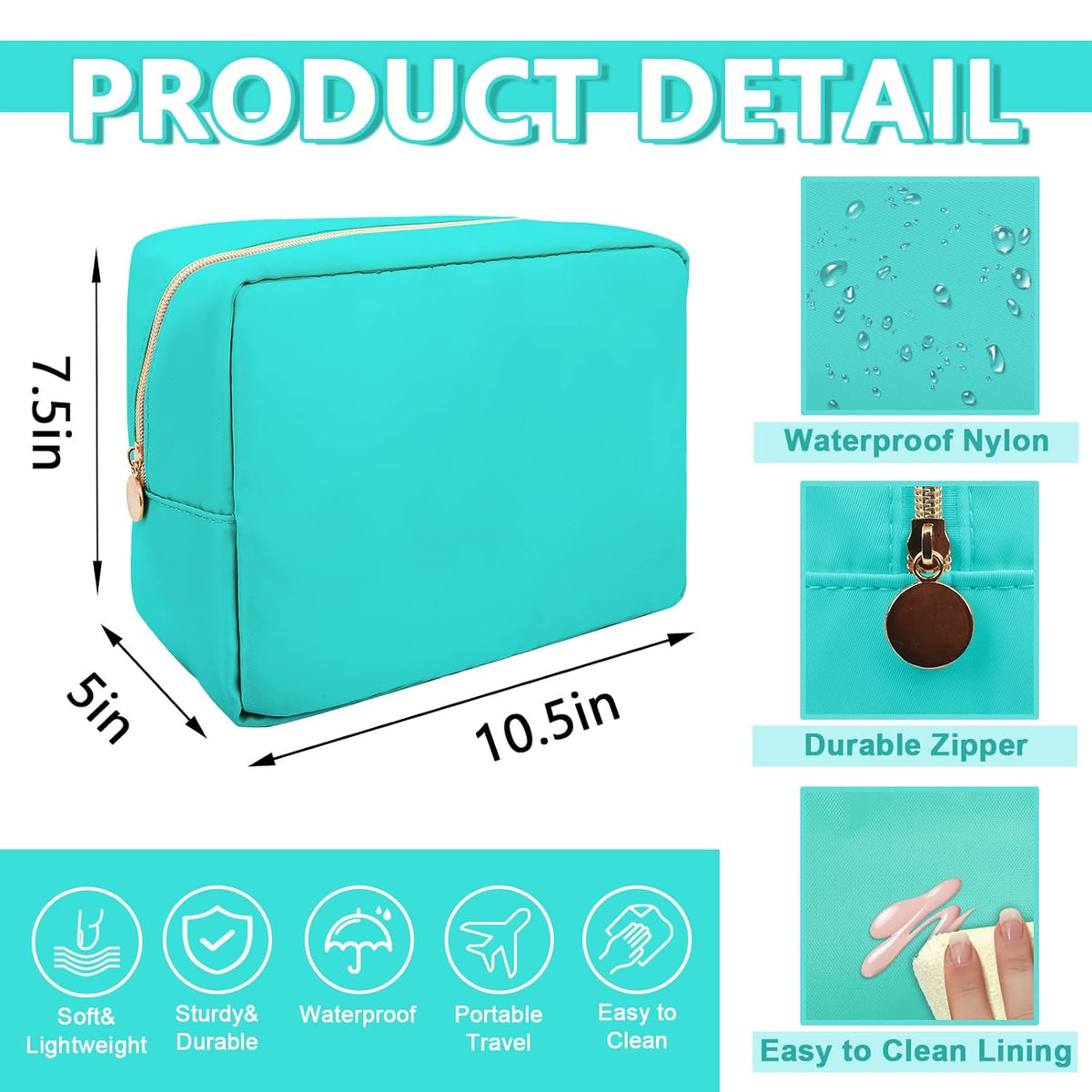 Large Makeup Bag Pouch,Nylon Women Travel Toiletry Storage Bag Preppy Cosmetic Bag for Girls,Big Makeup Organizer Bag Cute Zipper Pouch Skincare Bag for Sport Work Gift(Large-Cotton Candy)