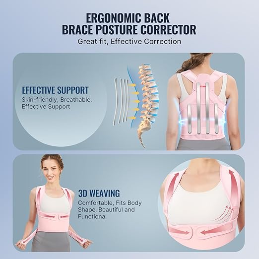 Fit Geno Back Brace Posture Corrector for Women: Shoulder Straightener Adjustable Full Back Support Upper and Lower Back Pain Relief - Scoliosis Hunchback Hump Thoracic Spine Corrector Large