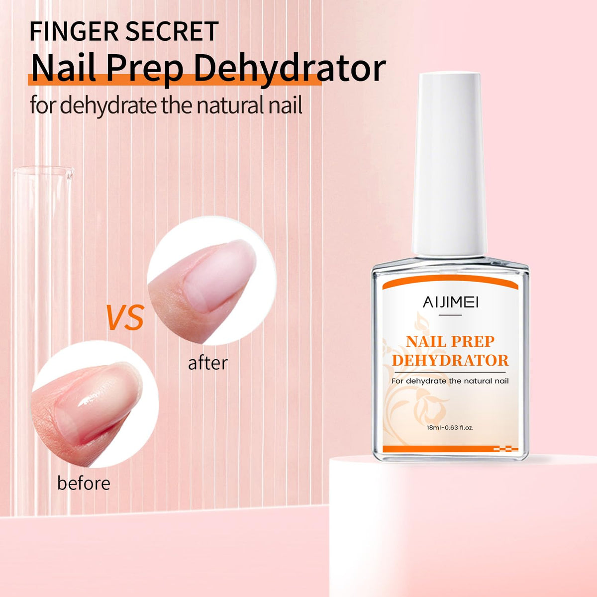 AIJIMEI Professional Natural Nail Polish Dehydration and Acid Free Primer for Acrylic Acid and Gel Nail Polish, Quick Drying Advanced Adhesive Set（18ml/0.63fl.oz)