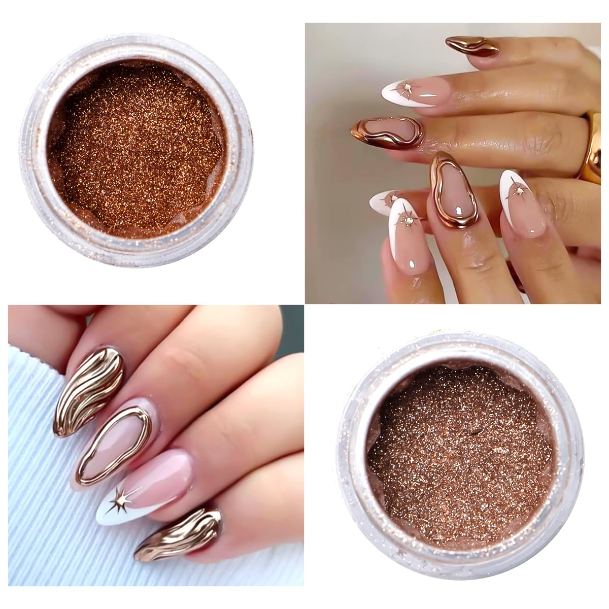 Chrome Nail Powder Metallic Gold And Silver, Magic Mirror Effect Pigment Glitter Rubbing Dust, 3D Carving Nail Molding Gel & Holographic Dip Nail Powder Kit for Nail Decor Home Manicure DIY