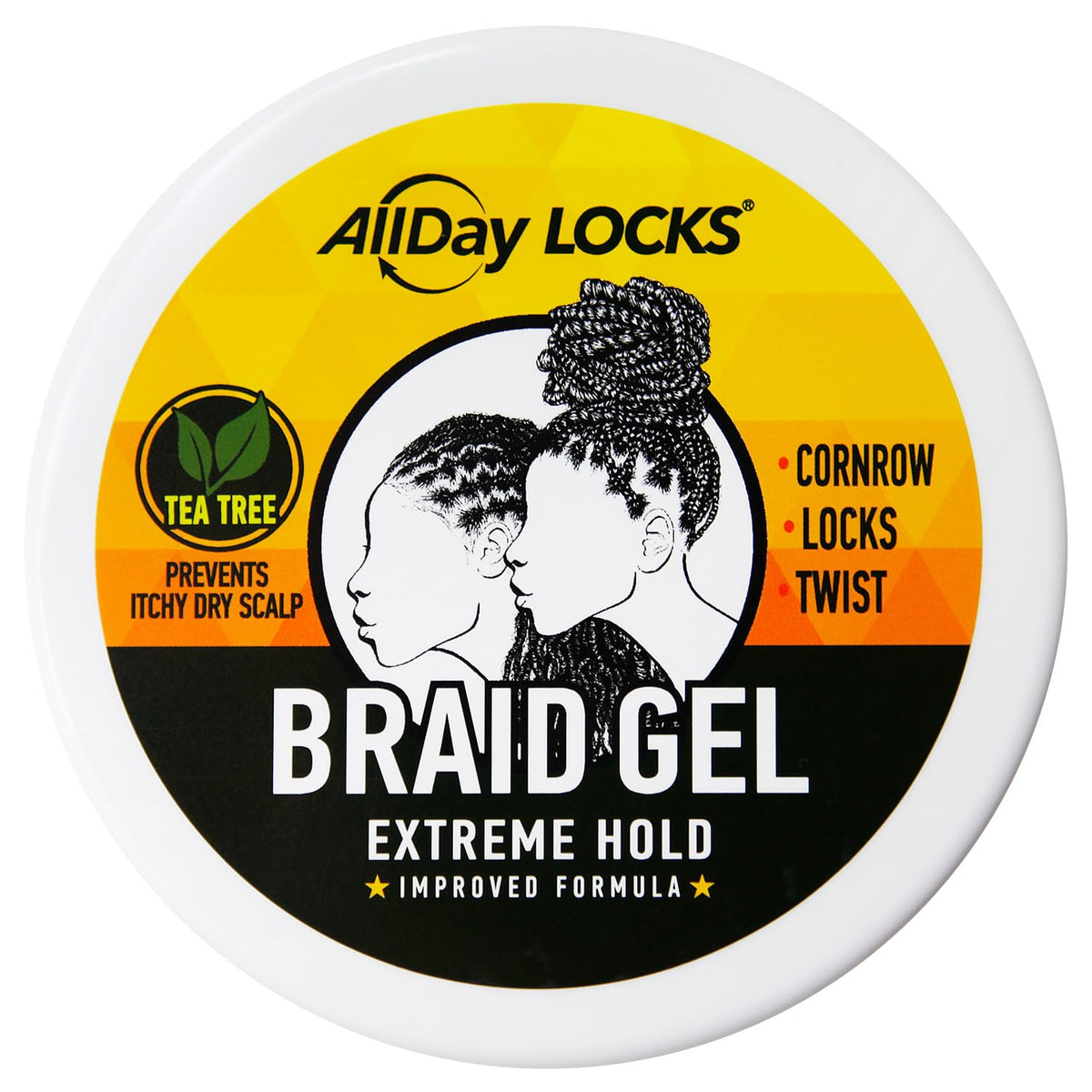 AllDay Locks Braid Gel (Jar) | Extreme Hold, High Shine | Frizz & Flake-Free Edge Control | Tea Tree, Lavender, Peppermint Oil | Slick & Style Braids, Locks, Twists, Cornrows | 32 oz