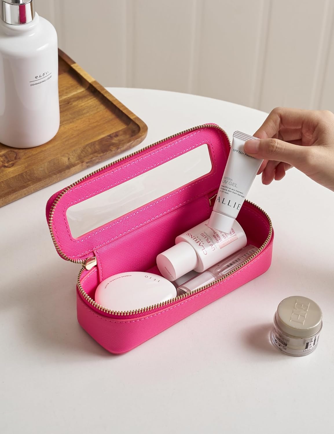 Popvibe Clear Makeup Bag Travel Cosmetic Case Transparent Toiletry Bag with Zipper, Portable Make Up Organizer Traveling Compact Car Bag for Essentials