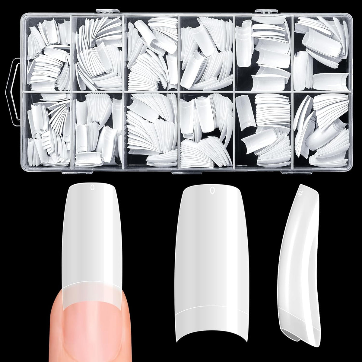 krofaue 500PCS False Nails Tips Lady French Style Acrylic Artificial Tip Manicure Half Cover with Box of 10 Sizes for Nail Tips Art Salons and Home DIY (White)