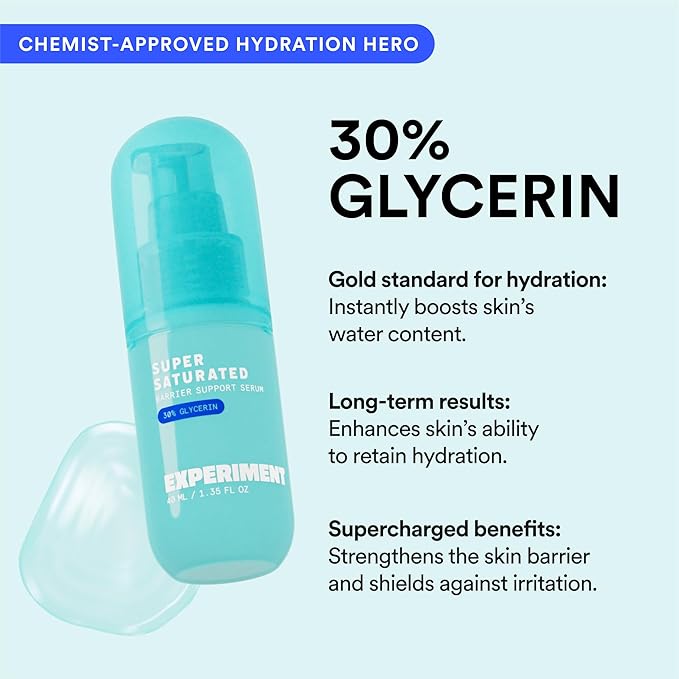 Experiment Super Saturated Ultra Hydrating Barrier Serum – 30% Glycerin, Polyglutamic Acid + Prickly Pear for Intensive Moisture, Plump + Dewy Skin, 1.35 FL OZ – Vegan for All Skin Types